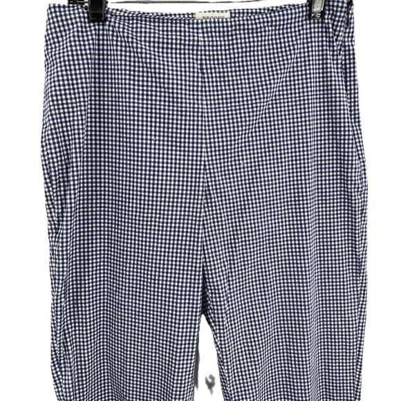 Brooks Stretch Womens Gingham Check Cropped Pants Side Zip Pocket Cotton Size 10 - Picture 2 of 5